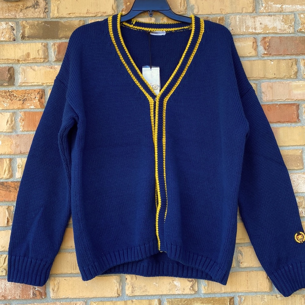 Nordstrom Bel Air Athletics Academy Crest Cardigan, Men’s Blue & Gold, Size XL - Picture 3 of 9